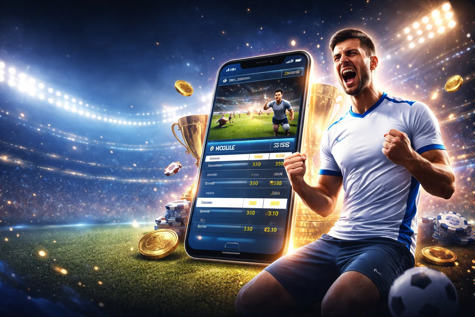 Sân vận động với trận đấu thể thao sôi động, logo go8pro nổi bật